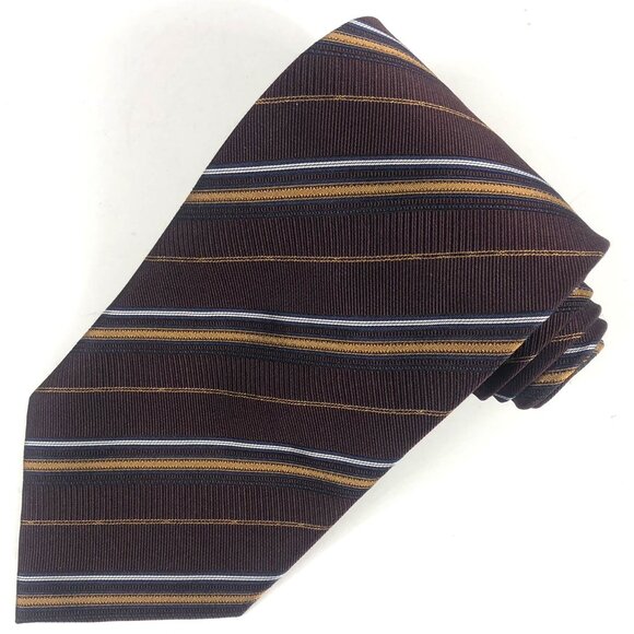Daniel De Fasson Monogram 100% Silk Men's Necktie Burgundy Striped Autographed - Picture 1 of 6